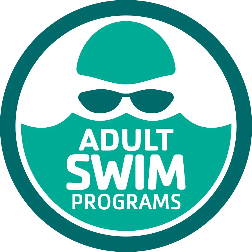 Tampa Y green Adult Swim Programs logo with icon of swimmer wearing goggles. The words Adult Swim Programs in white writing is on green water background
