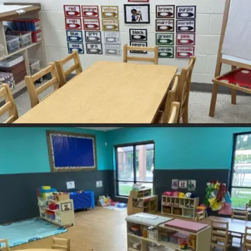 Top: Part of the  Licensed Preschool area at the Central City YMCA. Bottom: Licensed Preschool area at YMCA Camp Sierra.
