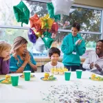 kids and parents at birthday party